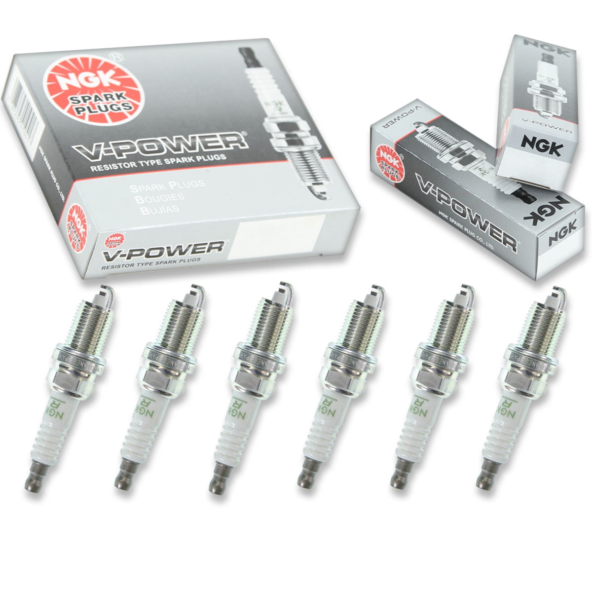 6 pc NGK 6987 V-Power Spark Plugs for 347 3922 439 5224 56028356AA 79015 RC12MCC4 SPZFR6F11G Ignition Wire Secondary Fits select: 2007-2012 JEEP LIBERTY, 2002-2012 DODGE RAM 1500