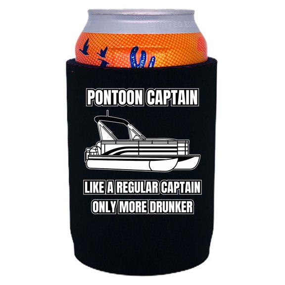 Pontoon Captain, Like a Regular Captain Only More Drunker Full Bottom Can Coolie (Black)
