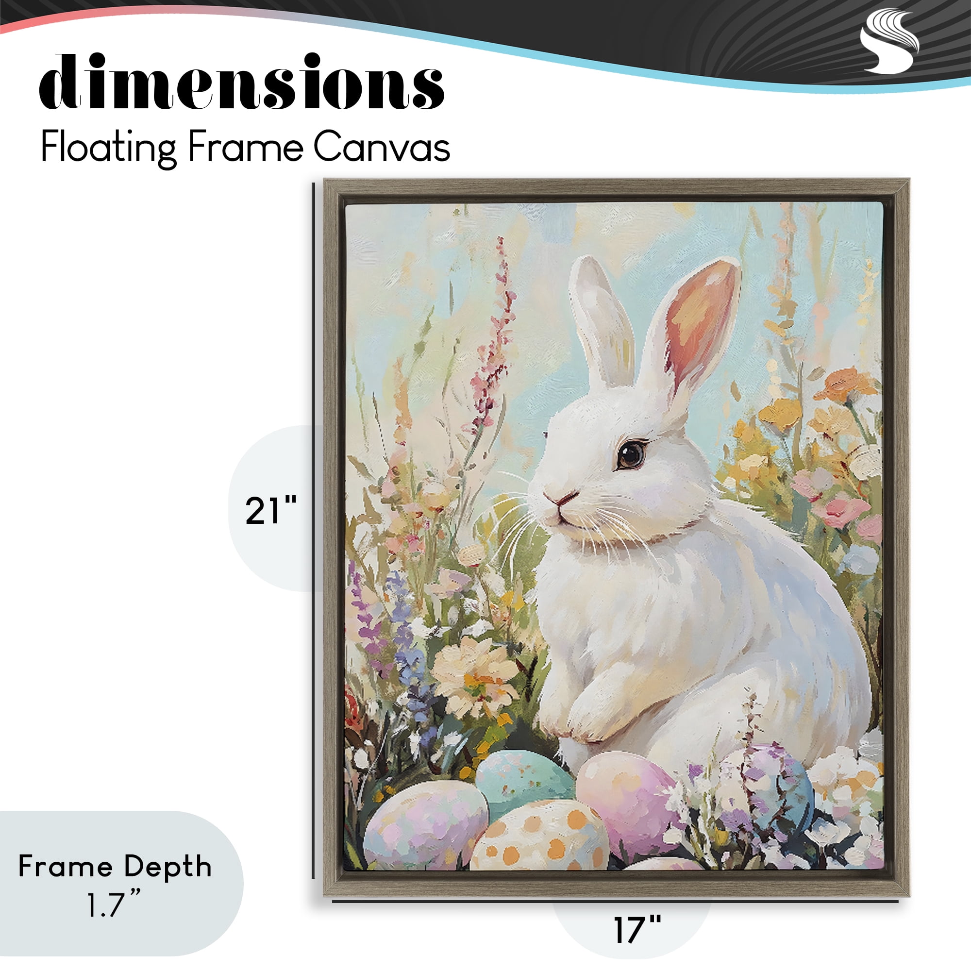 Stupell Industries White Easter Bunny in Wildflowers Brown Framed Floater Canvas Wall Art, design by The Prints Vibe