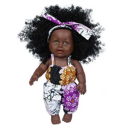 

QIIBURR Black African Black Baby Cute Curly Black 35CM Vinyl Baby Toy