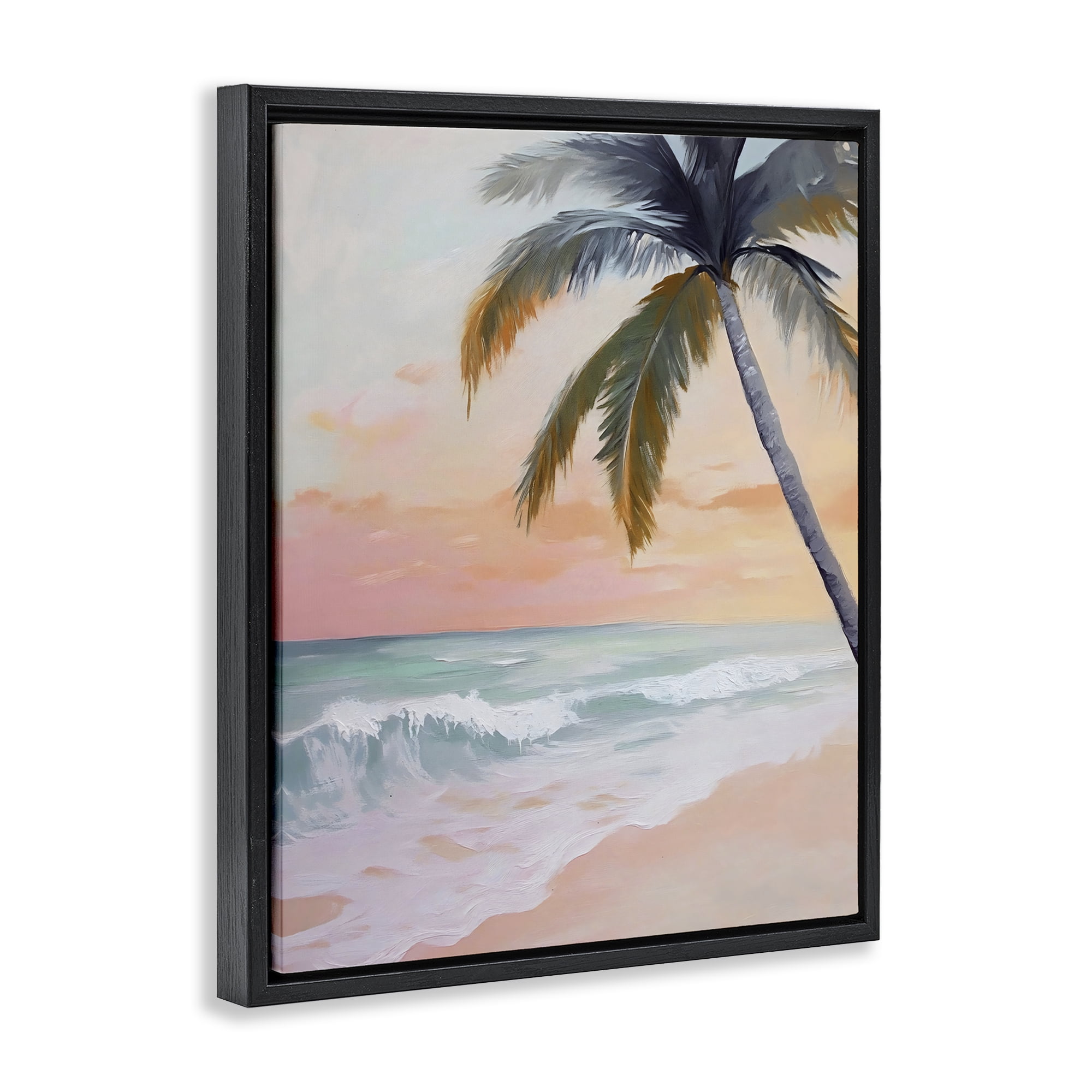 Stupell Industries Tranquil Sunset & Beach Palm Black Framed Floater Canvas Wall Art, design by Creative Studio