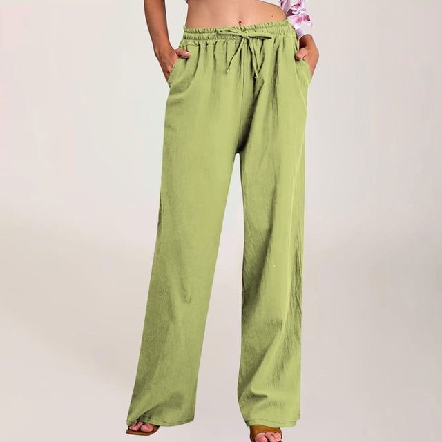 BVOFAR Women's Summer Cotton Linen Pants Solid Color Casual Elastic Waist Trousers Drawstring Loose Fit Lightweight Palazzo Pants with Pockets 2025