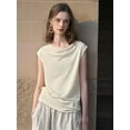 thumbnail image 2 of Womens Drape Neck Tank Tops Sleeveless Ruched Dressy Casual Summer Shirt Blouses Cream White L, 2 of 8