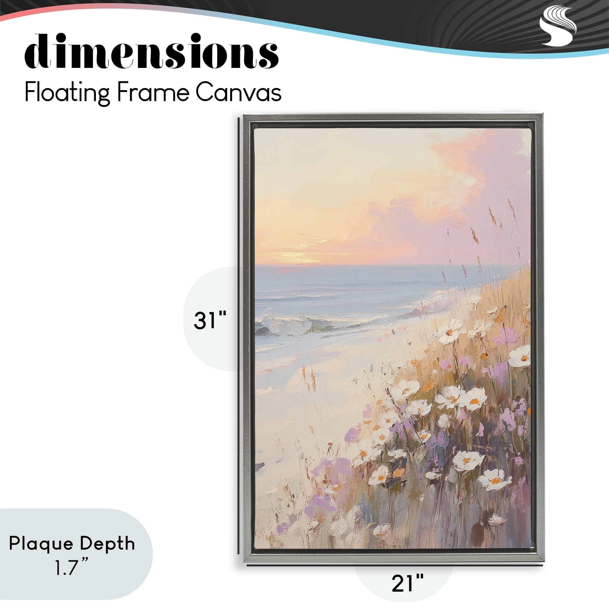 Stupell Industries Pastel Sunset Wildflowers By Sea Gray Framed Floater Canvas Wall Art, design by Sisi and Seb