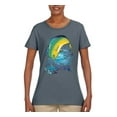 thumbnail image 2 of Mahi-Mahi Fish Catching Small Fish Animal Lover Womens Graphic T-Shirt, Charcoal, Medium, 2 of 3