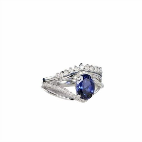 HeartsAndYou 2ct Natural Blue Sapphire Engagement Ring 14k SOLID White Gold Split Bridal Set