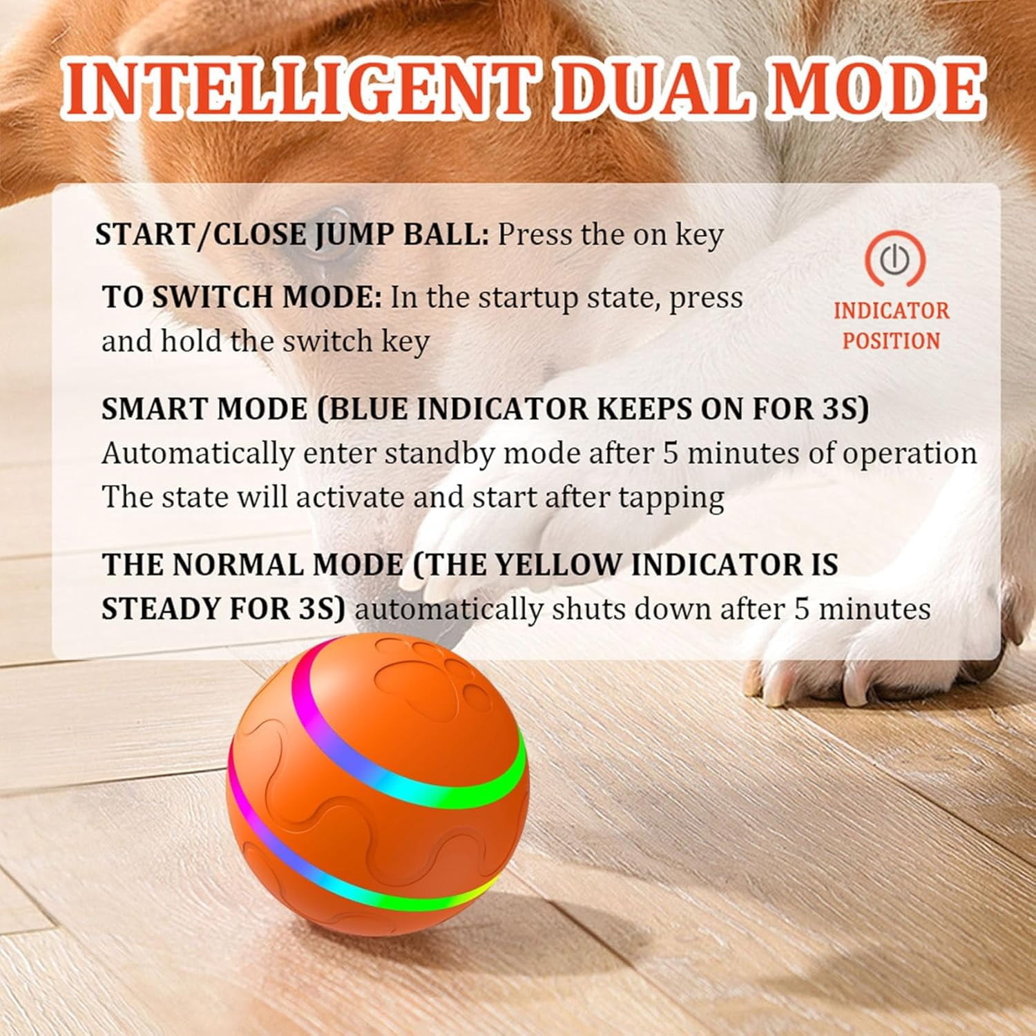 Shaky Ball Toy for Dogs, Shaky Dog Ball, Shaking Dog Ball, Interactive Dog Ball, Motion-Activated Rolling Dog Toy with LED Lights, USB Rechargeable, For All Types of Dogs (Orange + Remote Control)