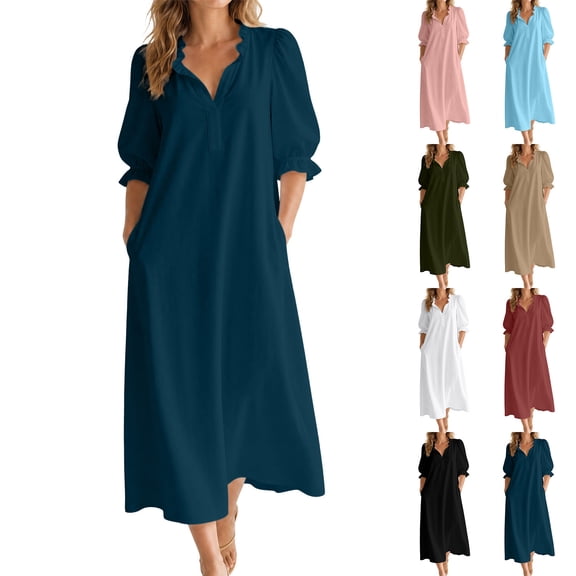 YuXingFu Plus Size Summer Dresses Mid-Length Collared Plus Size Womens Dress Short Sleeve A Line Casual Summer White S