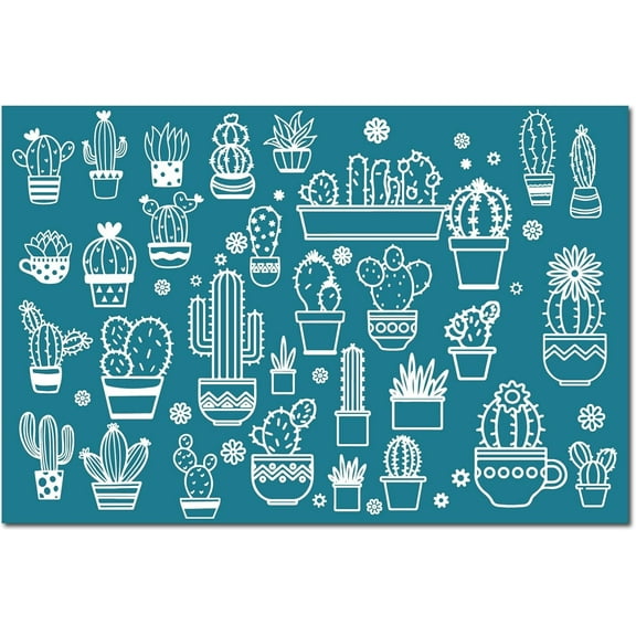 Silk Screen Printing Stencils Reusable Sign Self Adhisive Stencils for Painting on Wood DIY Decoration T-Shirt Fabric Cactus Pattern 100x150mm