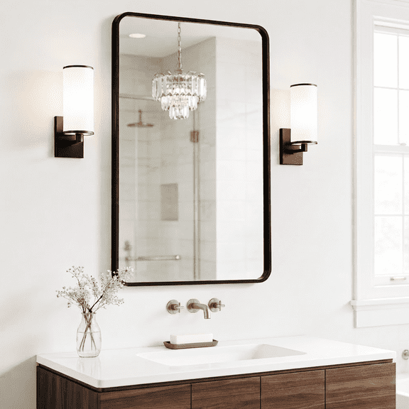 Fil-fresh 60x80cm Large Rectangular Wall Mirror Black Frame Aluminum Alloy Mirror