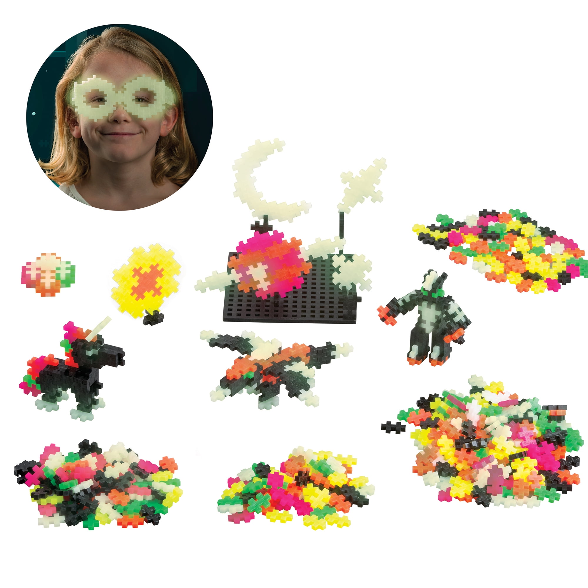 Plus-Plus: Learn to Build - Glow-In-The-Dark - 400 Piece Set - 2D & 3D Construction Building STEM Toy, Interlocking Mini Puzzle Blocks, Kids Ages 5+