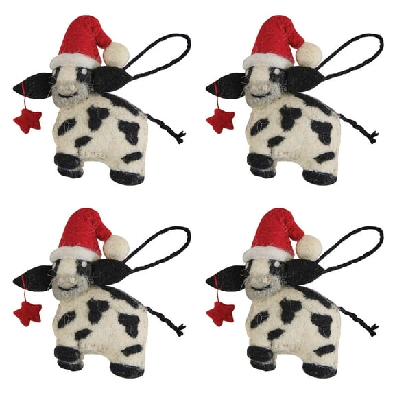 Park Designs Christmas Cow Black Felt Ornament Pack Of 4
