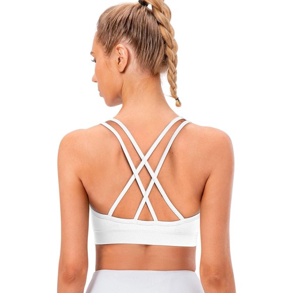 Soutien-Gorge de Sport Croisé pour Femmes Rembourré à Bretelles Soutien Moyen Yoga pour Entraînement Entraînement Physique Lot de 3 Blanc Moyen