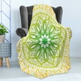 thumbnail image 4 of Green Mandala Soft Flannel Fleece Blanket, Oriental Pattern with Blooming Flower Illustration Hand Drawn Sketch, Cozy Plush for Indoor and Outdoor Use, 50" x 60", Mustard and Green, by Ambesonne, 4 of 5