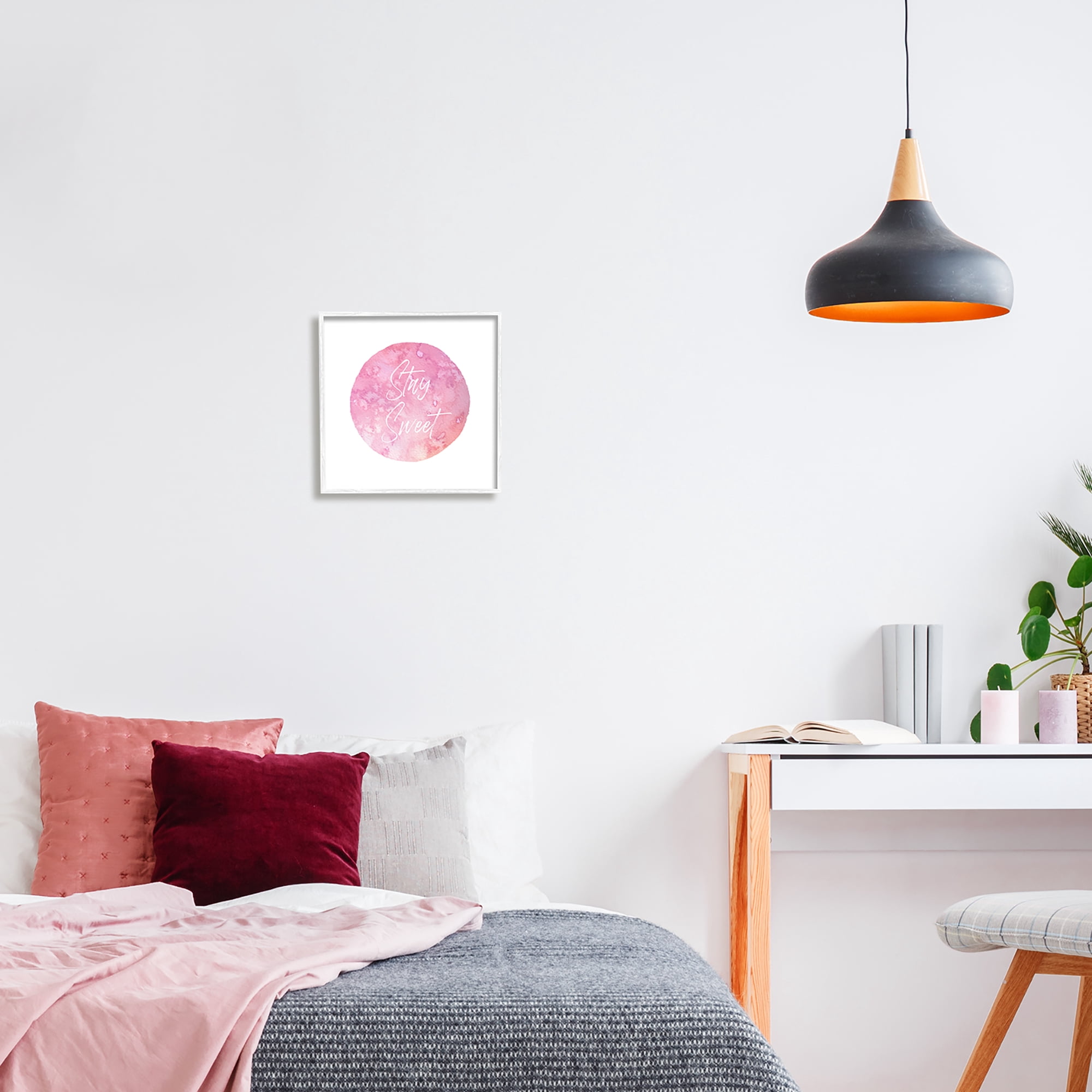 Stupell Industries Stay Sweet Pink Circle Inspirational Painting White Framed Art Print Wall Art, 12 x 12