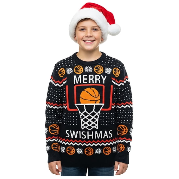 Merry Swishmas Basketball Ugly Christmas Sweater - Funny Holiday Pullover for Adults - Unisex Men & Women Sweater Small Multicolor