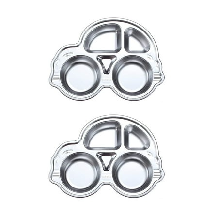 

i Kito Cartoon Meal Plates 4section Car Plates for Kids Meal Trays Set Stainless Steel 2pack