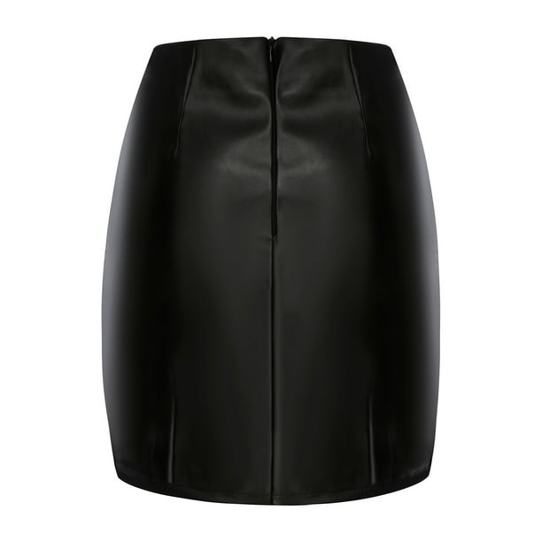 Xzngl Leather Mini Skirt Fashion Women Sexy Solid Bandage Short Skirt High Waist Faux Leather Mini Skirt Faux Leather Skirt Black