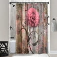thumbnail image 2 of Farmhouse Flower Floral Shower Curtain, Rustic Pink Dahlia Shower Curtain Set, Country Pink Wild Garden Plant Waterproof Fabric Shower Curtain with Hooks, Surreal Bathroom Curtain, 36X72inch, 2 of 5