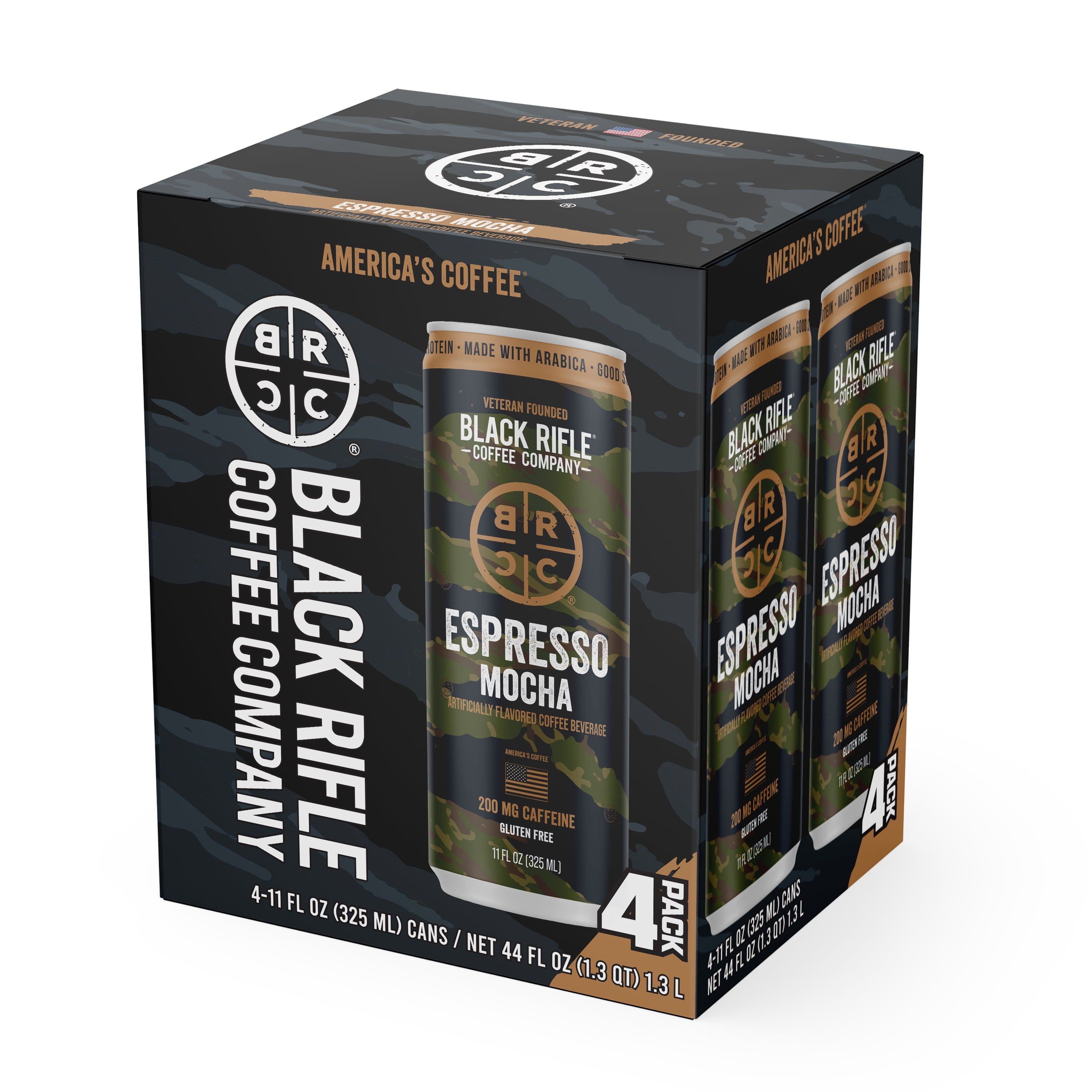 Black Rifle Coffee Company Iced Espresso Mocha, Ready to Drink for Instant Energy 4 Pack, 11oz, Can