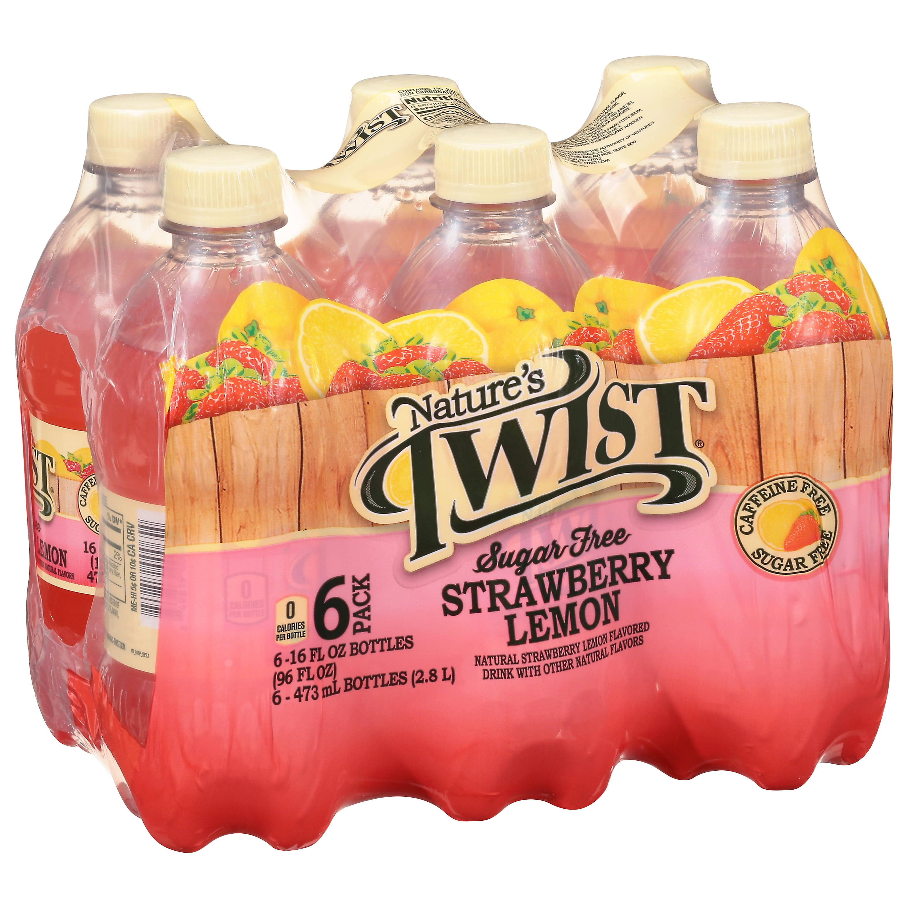 (2 pack) Nature's Twist Sugar Free Strawberry Lemonade 16 oz 6-Bottle Pack - Refreshing Flavor & Smooth Texture
