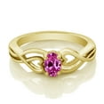 thumbnail image 2 of Gem Stone King 0.50 Ct Oval Pink Created Sapphire 18K Yellow Gold Plated Silver Ring, 2 of 4