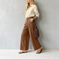 thumbnail image 3 of ClodeEU Women's 2 Piece Outfits ,Long Sleeve Button Down Shirt and High Waist Pleated Wide Leg Pants Set, Solid Color Casual Matching Set ,Women's Plus S, 3 of 6