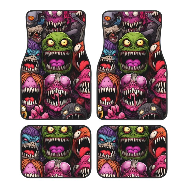 Fotbe Monstrous Cartoon Characters Juego de 4 Tapetes para Auto con Estampado – Alfombrillas de Goma Reforzada, Diseño Antideslizante, Protección para Todo el Año – Vehículos, Autos, Camionetas y SUVs