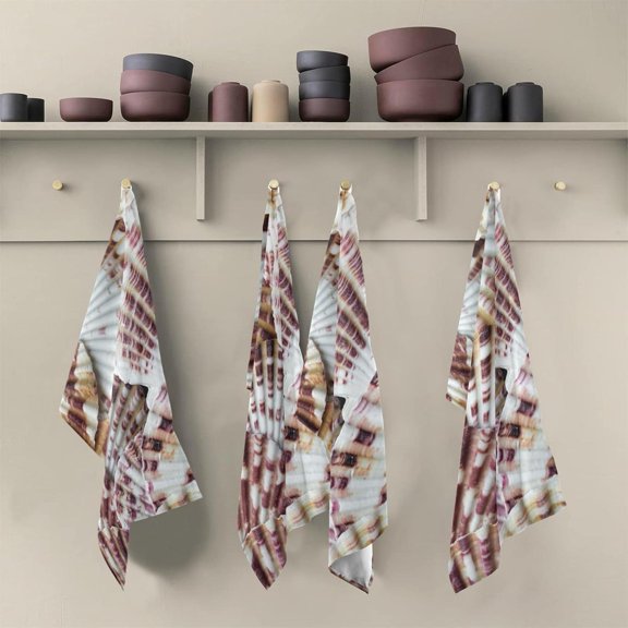 Unique Sea Shell Scallops Tea Towels Set of 6 Beach Ocean Kitchen Dish Cloth with Hanging Loop, 18"x28"Lint-Free Absorbent Towel for Kitchen Drying Wiping and Cleaning