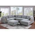 thumbnail image 2 of Living Room Furniture 8pc Sectional Sofa Set Light Grey Dorris Fabric Couch 3x Wedges 3x Armless Chair And 2x Ottomans, 2 of 9