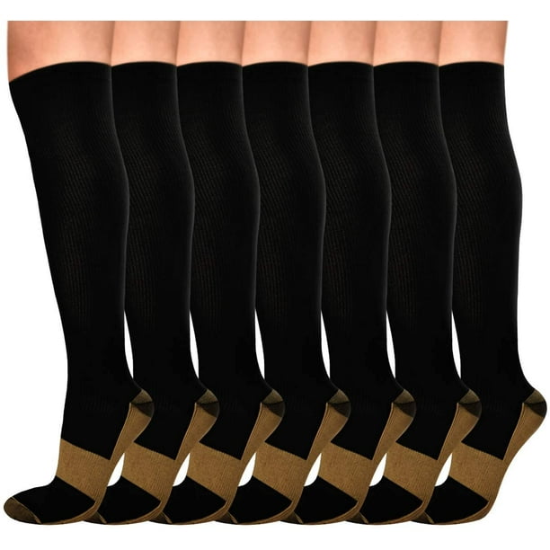 7 Pairs Copper Compression Socks for Men & Women 15-20mmHg Knee High Compression  Socks Comfortable Fit for Nurses, Athletic, Running, Flying, Travel(Black,  L/XL) 