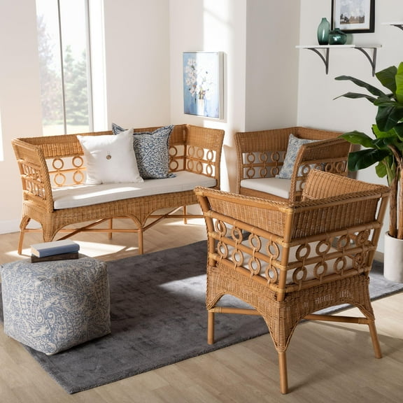 bali & pari Oxford Boho Living Room Chair Set, 3-Piece, Light Honey