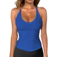 thumbnail image 3 of Workout Tops for Women Racerback Basic Tank Summer Camisole V Neck Slim Fit Ribbed Sleeveless Blue L, 3 of 7