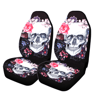 Suhoaziia 13 Pieces Skull with Red Rose Car Accessories Set, Includes Front  and Rear Seat Covers Car Windshield Sunshade Car Floor Mats Carpet