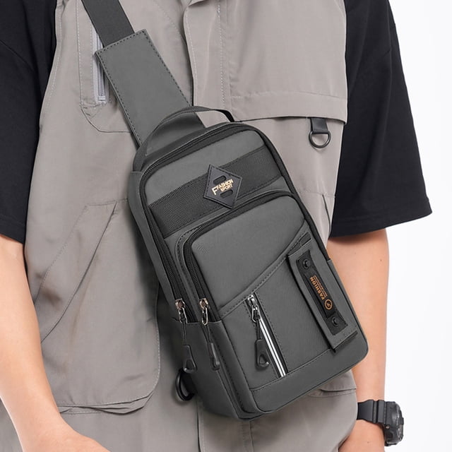Iumwxz Sac à Main Bandoulière Sac de Poitrine Sangle Réglable Organisateur de Rangement Portable Multi-Couches Résistant à l'Eau Multi-Poches Mode Sport Voyage Polyvalent Léger 1 Pack Gris