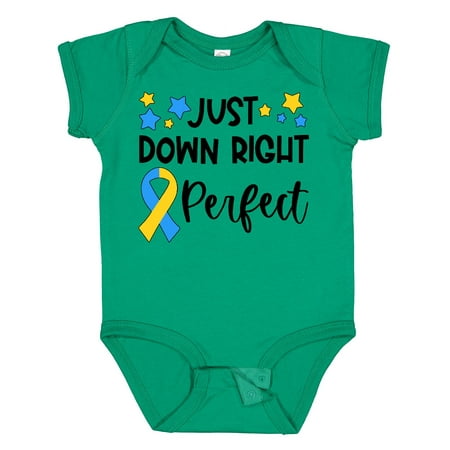 

Inktastic Just Down RIght Perfect Down Syndrome Awareness Ribbon Gift Baby Boy or Baby Girl Bodysuit