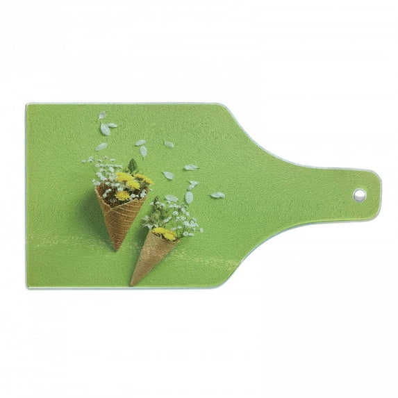 Natural Color Cutting Board, Spring Meadow Flowers in Ice Cream Cones Photo, Decorative Tempered Glass Cutting and Serving Board, in 3 Sizes, by Ambesonne