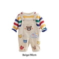 thumbnail image 2 of Child Clothing Suits Baby Jumpsuit Stripe Rainbow Clothes Hoodie Suspender Trousers Long Sleeve 2 Pieces Overalls Beige 90cm, 2 of 8