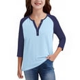 thumbnail image 7 of QIUOMBBP Kids Loose Fit Button Down Blouses Comfty Cotton 3/4 Sleeve V Neck Tops Dressy Casual Color Block T-shirts Blue 3 Years, 7 of 7