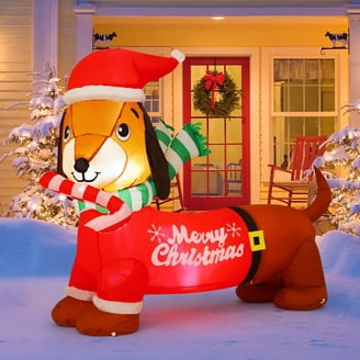 Gemmy 4 Ft Airblown Inflatable Dachshund Santa Hat Christmas  display picture 1
