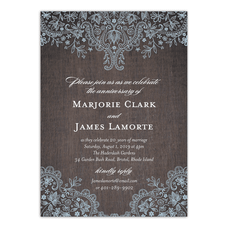 Personalized Wedding Anniversary Party Invitation - Rustic Lace - 5 x 7 Flat