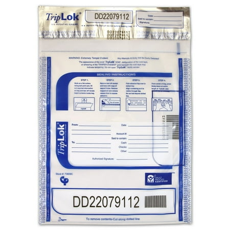 Currency Deposit Bags - TripLOK 9 X 12 Currency Deposit Bag, Clear, 2 Pockets