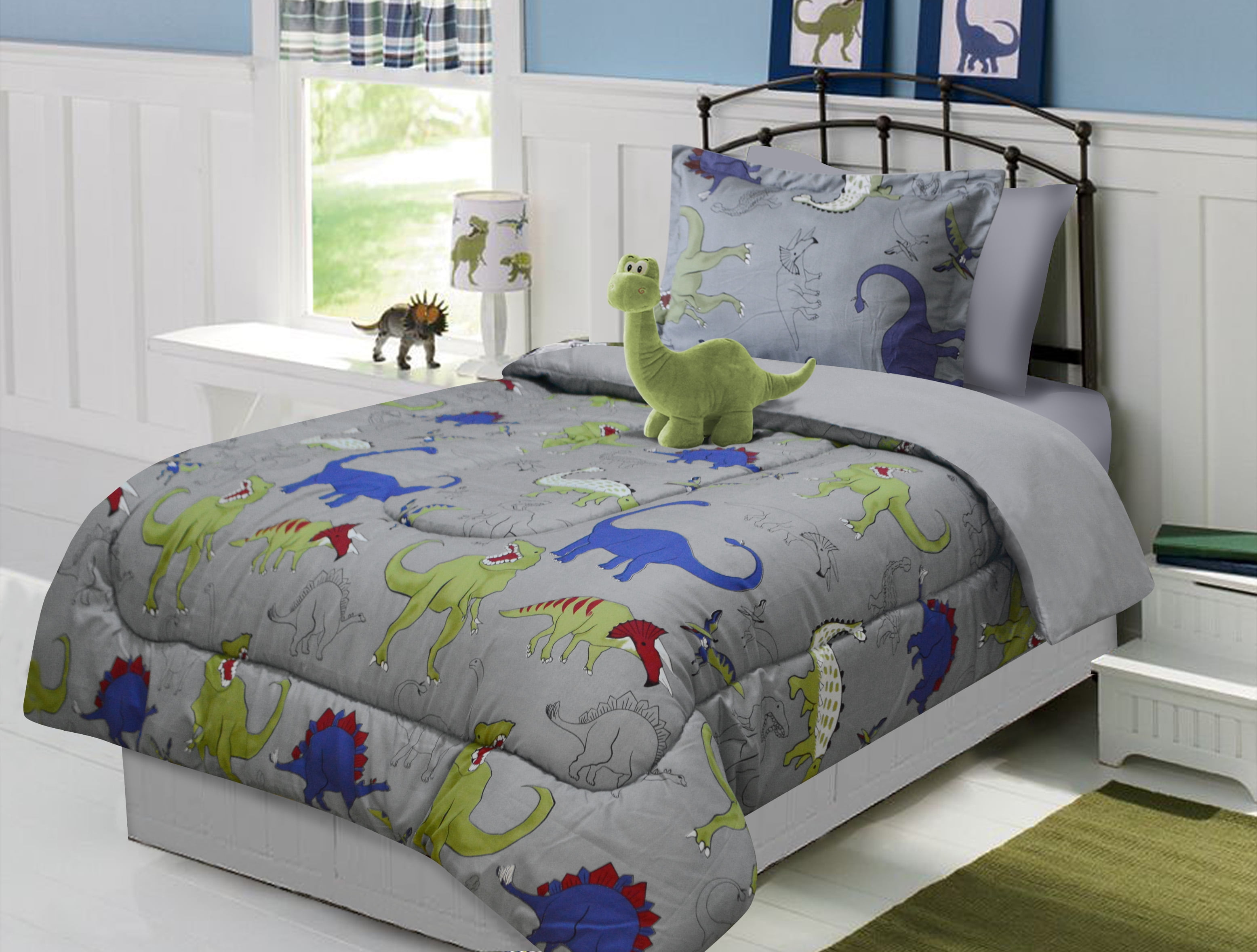 Dinosaurs Reversible Comforter Set Twin Size 3PCS For Boys Soft and Warm 