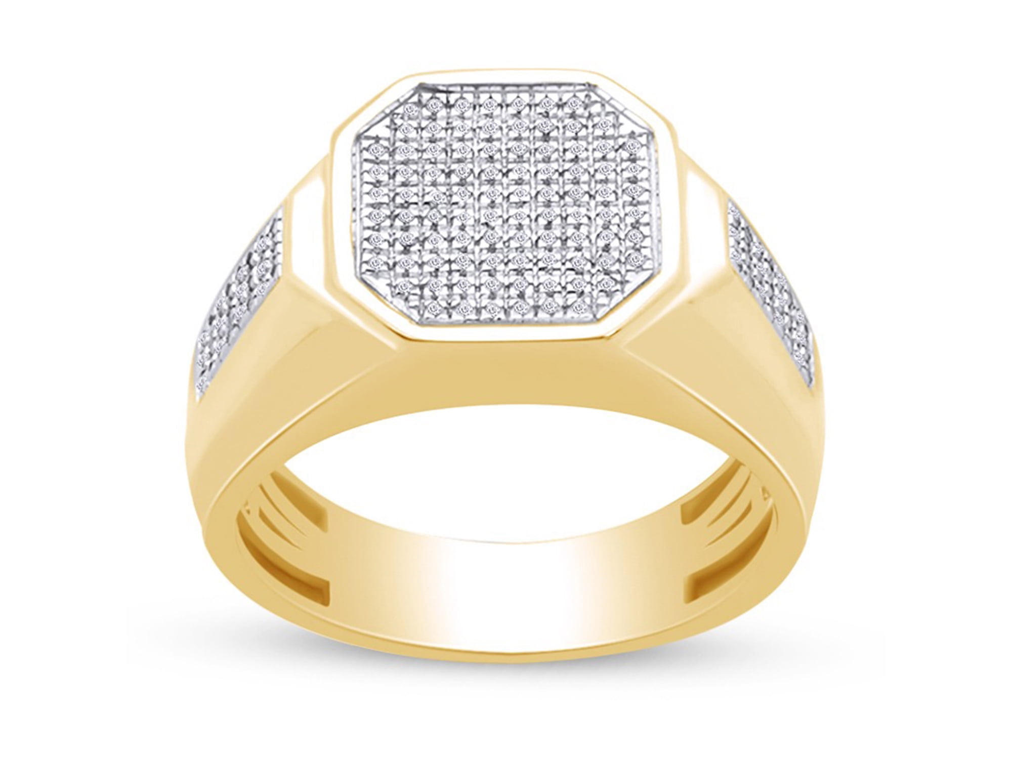 Wishrocks Round Cut Cubic Zirconia Hip Hop Mens Hand Band Ring in 14K Gold Over Sterling Silver