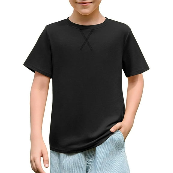 REDARER Boys Short Sleeve T-Shirt Crew Neck Casual Top Comfortable Summer Tee For Kids Everyday Basic Wear,Color:Black,Size:7-8 Years