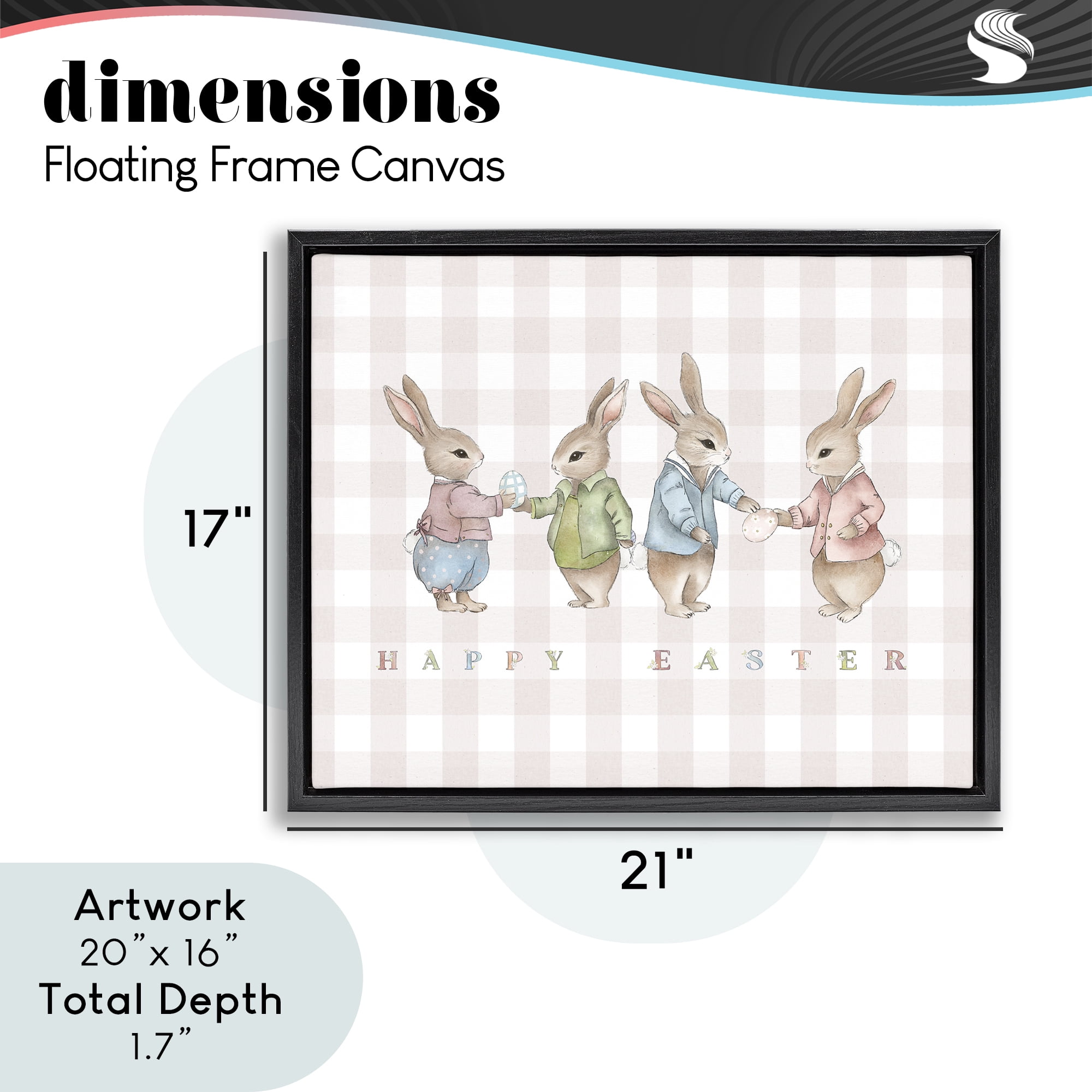 Stupell Industries Easter Bunnies Pink Gingham Black Framed Floater Canvas Wall Art, design by Leah Straatsma