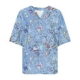 thumbnail image 5 of Uaswgudfs Plus Size ​Women's V-Neck Floral & Bird Print Blouse: Relaxed Fit & Lightweight Fabric for Trendy Summer TopsBlueM, 5 of 5