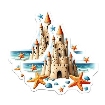 (2 Pack) Beach Sandcastle Magnets Magnets - Starfish Decor - 5" On Longest Side - Made in USA - Sticks to Refrigerators & Metal Surfaces - MAG9283