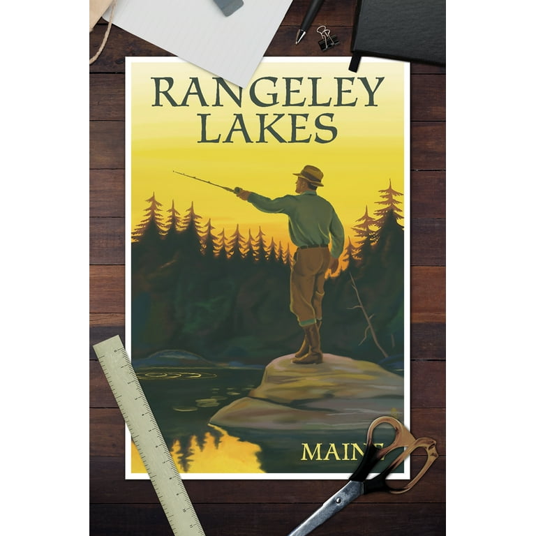 Rangeley Lakes, Maine - Fly Fishing Scene - Lantern Press Artwork (12x18 Art Print, Wall Decor Travel Poster), Size: 12 x 18