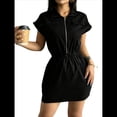 thumbnail image 1 of Vestido Camisero de Corta con Múltiples Bolsillos y Cuello para Mujer, con Cremallera y Estilo Vaquera Negro M, 1 of 7